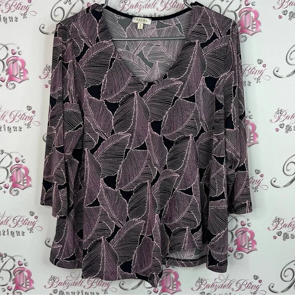 Laura top leaves Black and Pink Leaf Pattern Blouse